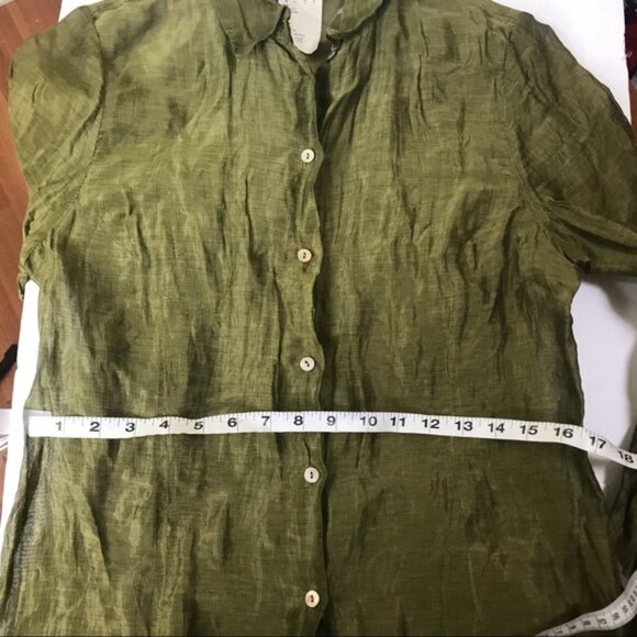 Olsen Y2K NEW Long Duster Tunic Shirt Crinkled Cotton Jacket Minimalist Button 8 - Picture 13 of 16